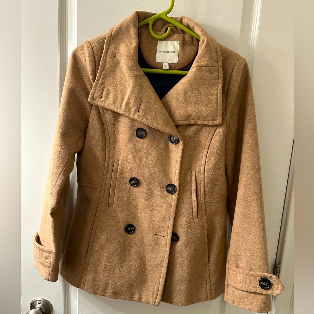 LIKE NEW Women’s Thread & Supply Double Breasted Peacoat - Tan, Sz Small